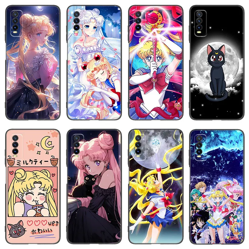 Japan Sailor Moom Black Silicone Phone Case For Vivo V27 V29 e V30 X80 X90 Pro Y17 Y21 Y22 Y33 S Y16 Y20 Y27 Y35 Y36 Y55