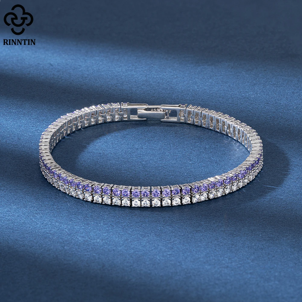 Imagem -05 - Sterling Silver Tennis Bracelet para Mulheres Claro e Rosa Cubic Zirconia Chain Jóias de Luxo Fileiras Sb158 Rinntin-925