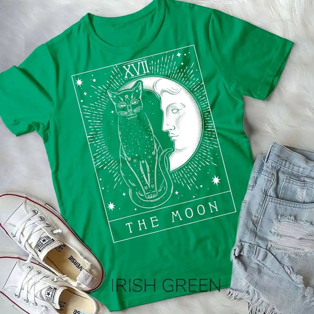 Tarot Card Crescent Moon And Cat Graphic Unisex Form T-Shirt