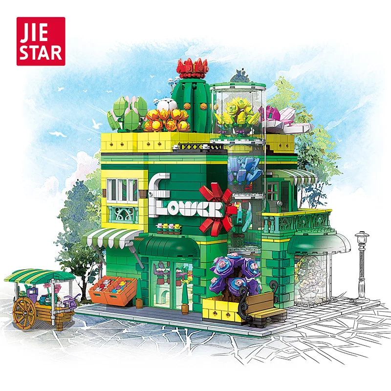 

2647pcs Large Building Street View Succulent Plant Store Educational Building Blocks kid's Toy High Difficulty Assembly Puzzle