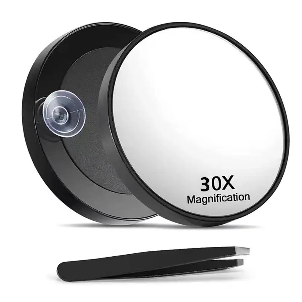 3.5 Inch 30X Magnified Mirror with Three Mounting Suction Cups Tweezers Travel Makeup Kit for Shaving Blackhead Blemish Removal