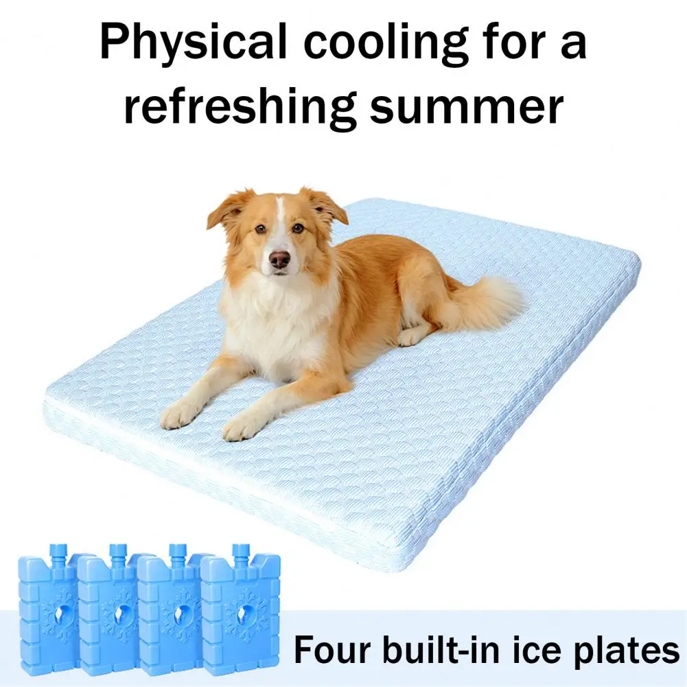 Napping Pet Mat Dog Mat with Refillable Ice Boxes Self-cooling Pet Bed Pad Washable Cover Pad for Cats Dogs Summer Comfort