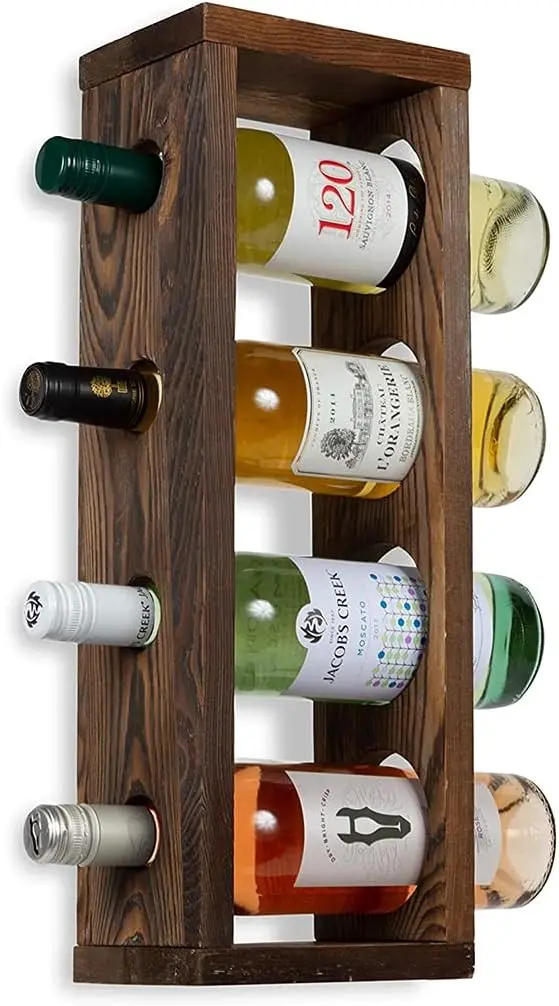 

Вертикальная деревянная подставка для вина на 4 бутылки, настенная полка для хранения из орехового дерева - декор для дома, кухни, бара