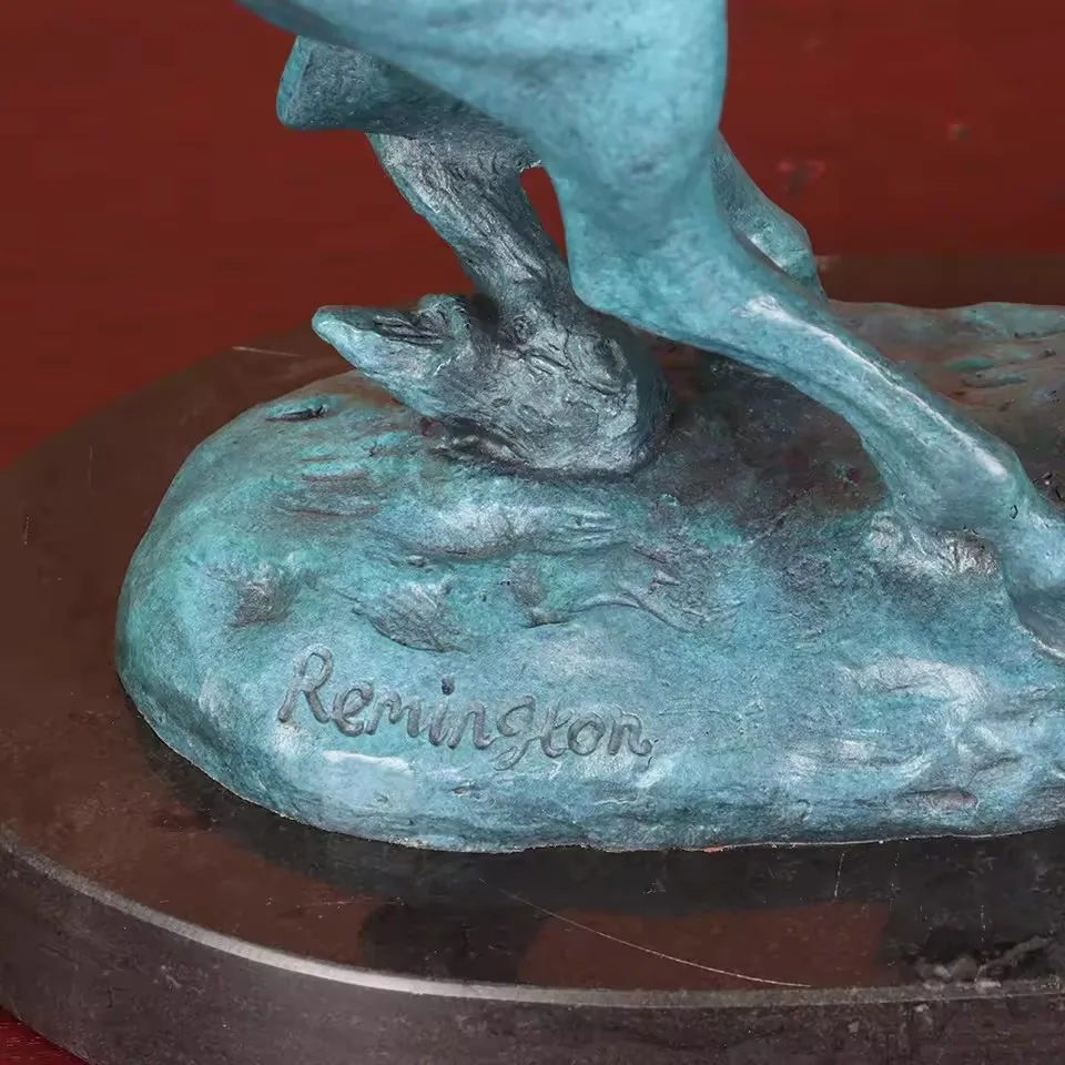 Bronze Western Cowboy Statue Replica Remington Signed Sculpture Collectible Figurine Home Decor Large