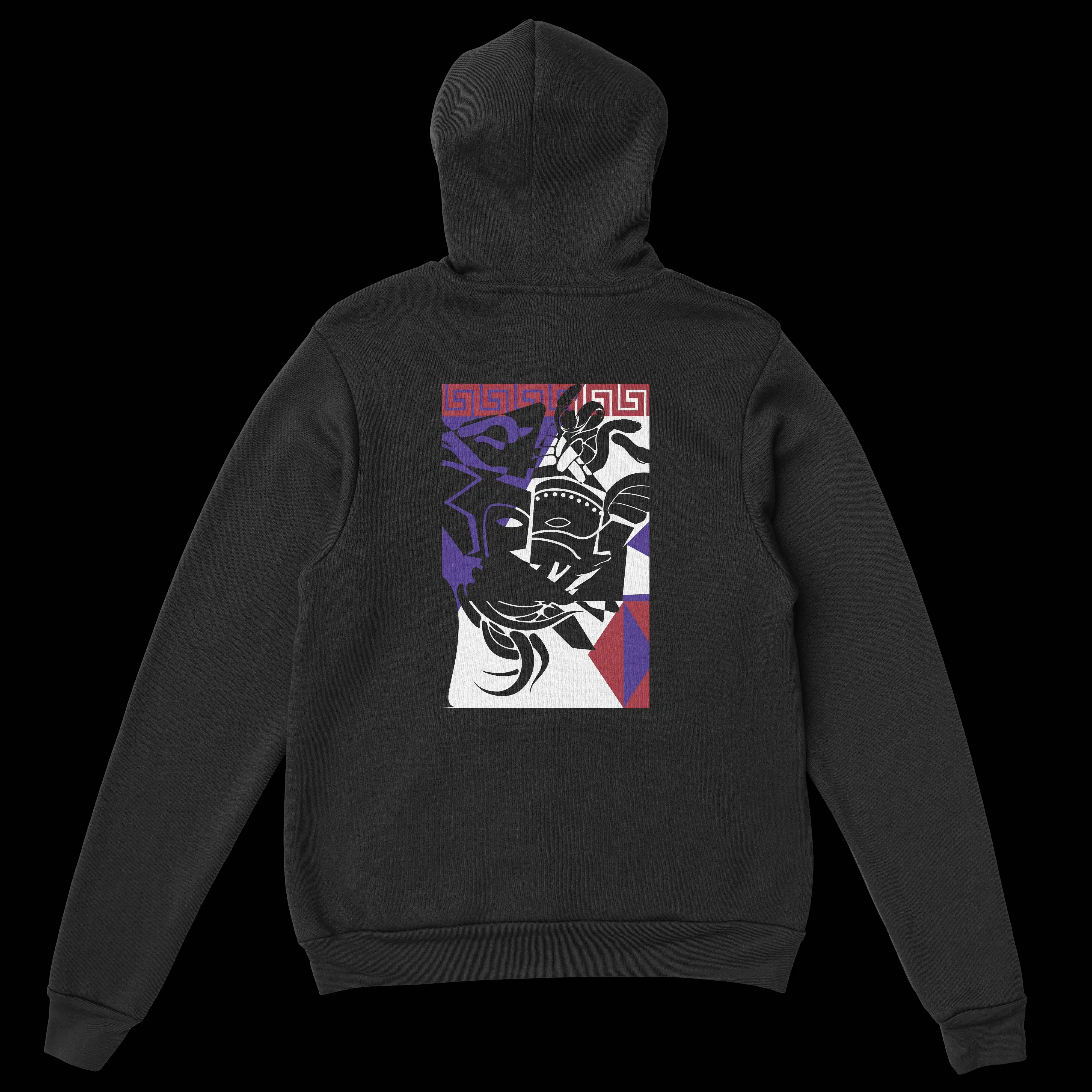 

Men’s Streetwear Hoodie with Abstract Samurai Mask Geometric Art Print Hip Hop Oversized Pullover Sweatshirt for Autumn Winter