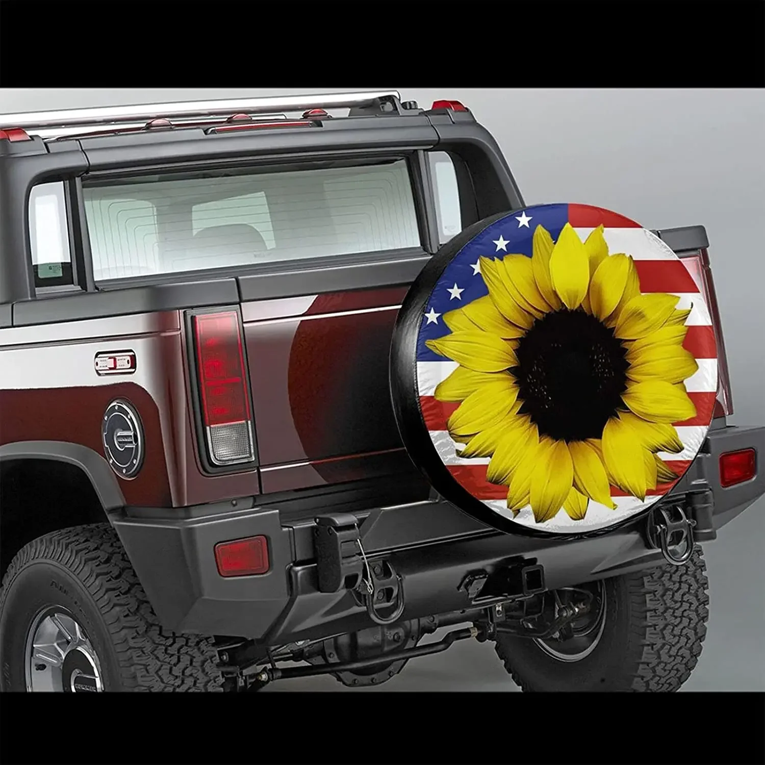 Sunflower American Flag Spare Tire Cover Universal Sunscreen Waterproof Wheel Covers Dust-Proof Fit for  Trailer RV SUV