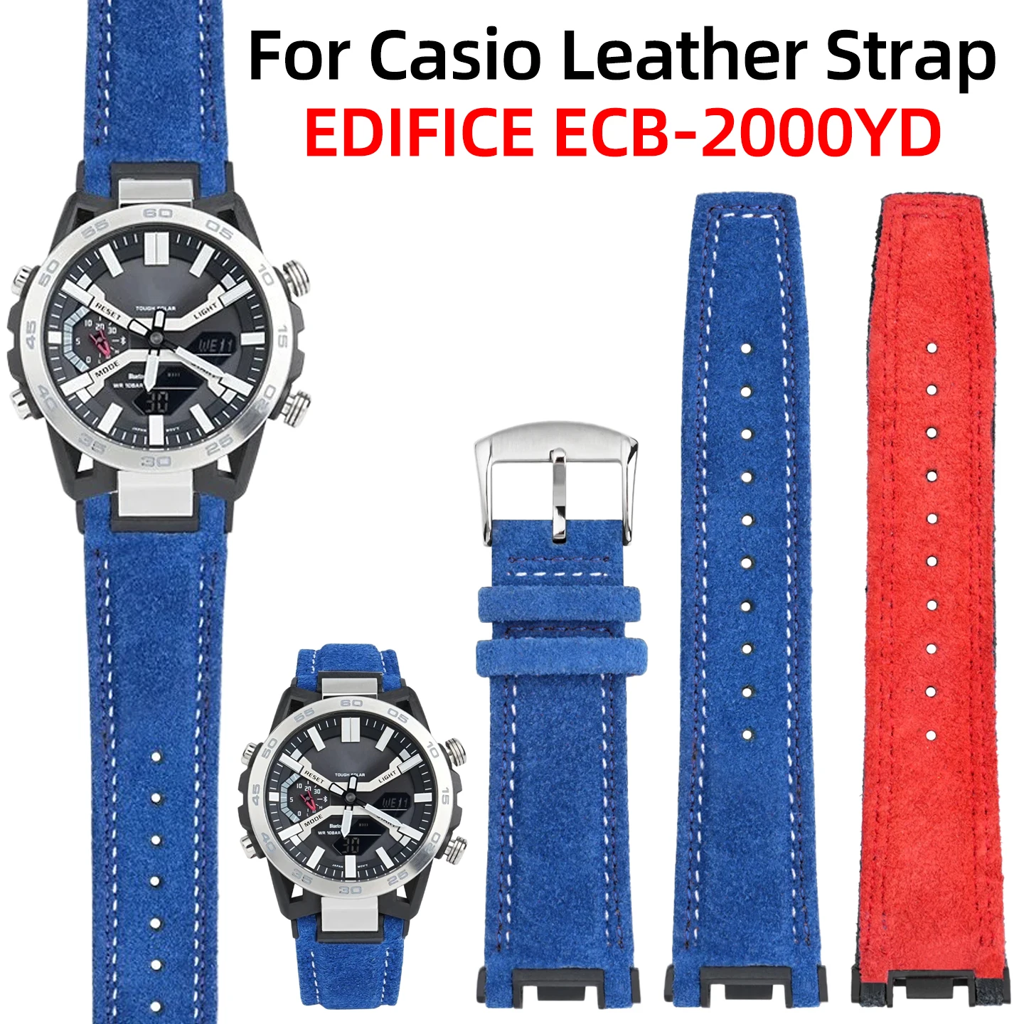 

For Casio Edifice 5698 ECB-2000 EFS-S641 watch strap Replacement Vintage Suede Leather watchband notch cowhide band Accessory