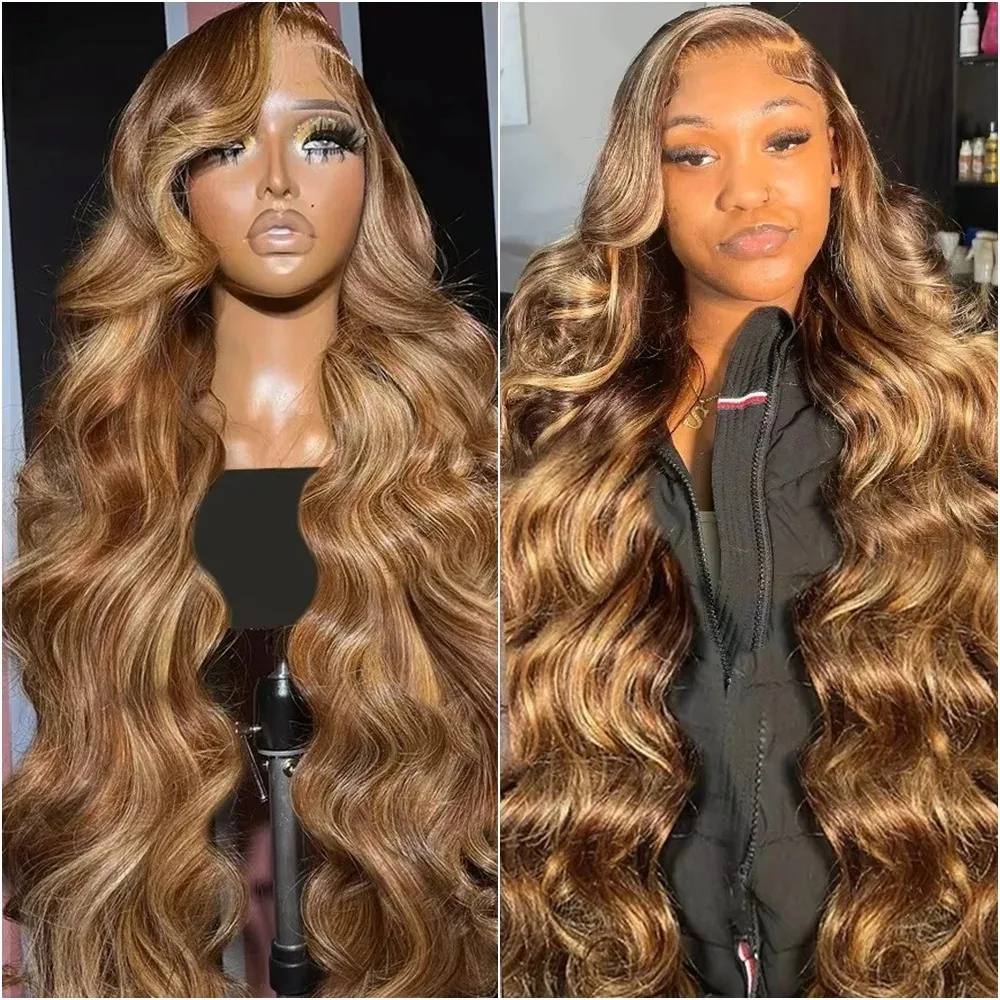 

34 36 Inches P4/27 Ombre Body Wave HD Lace Front Wig 13x4 13x6 Highlight Borwn Lace Frontal Glueless Wigs for Women Preplucked