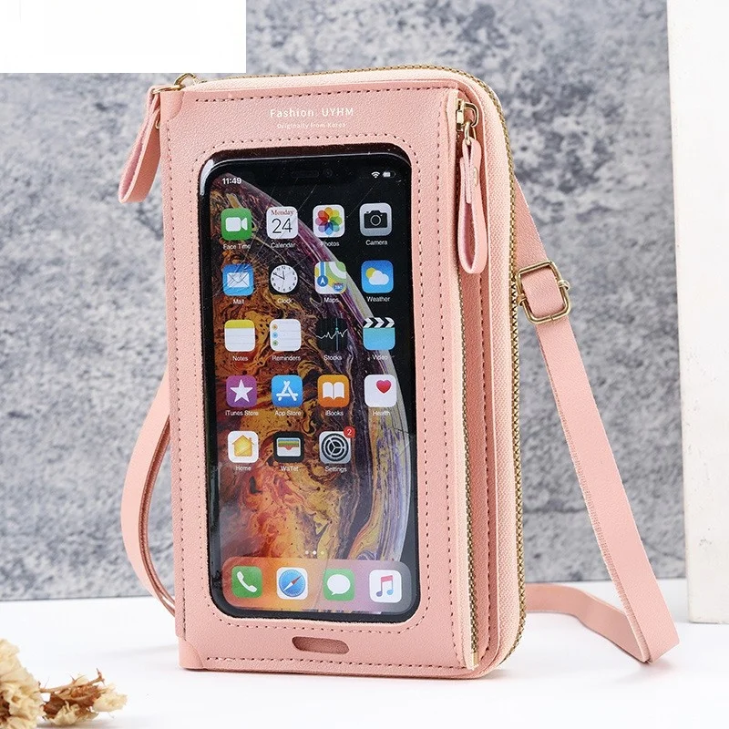 

Touchscreen Ladies Wallet Vertical Crossbody Bag Integrated Design Mobile Phone Bag Sweet College Style Soft PU Leather
