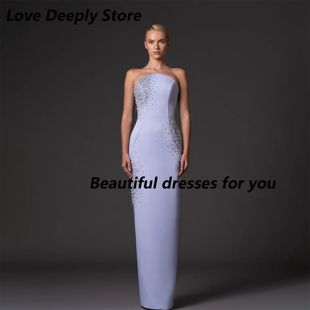 Sparkling Saudi Arabian Prom Dress Customized Strapless Beading Sequined Luxury Party Dresses Back Slit Evening Gown