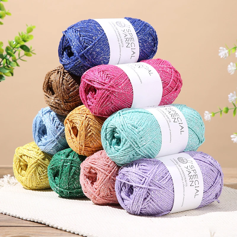 100g/Roll Silver Silk Cotton Yarn Thread Handmade DIY Woven Bag Hand Knitting Crochet Yarn Sweater Scarf Hat Sewing Supplies