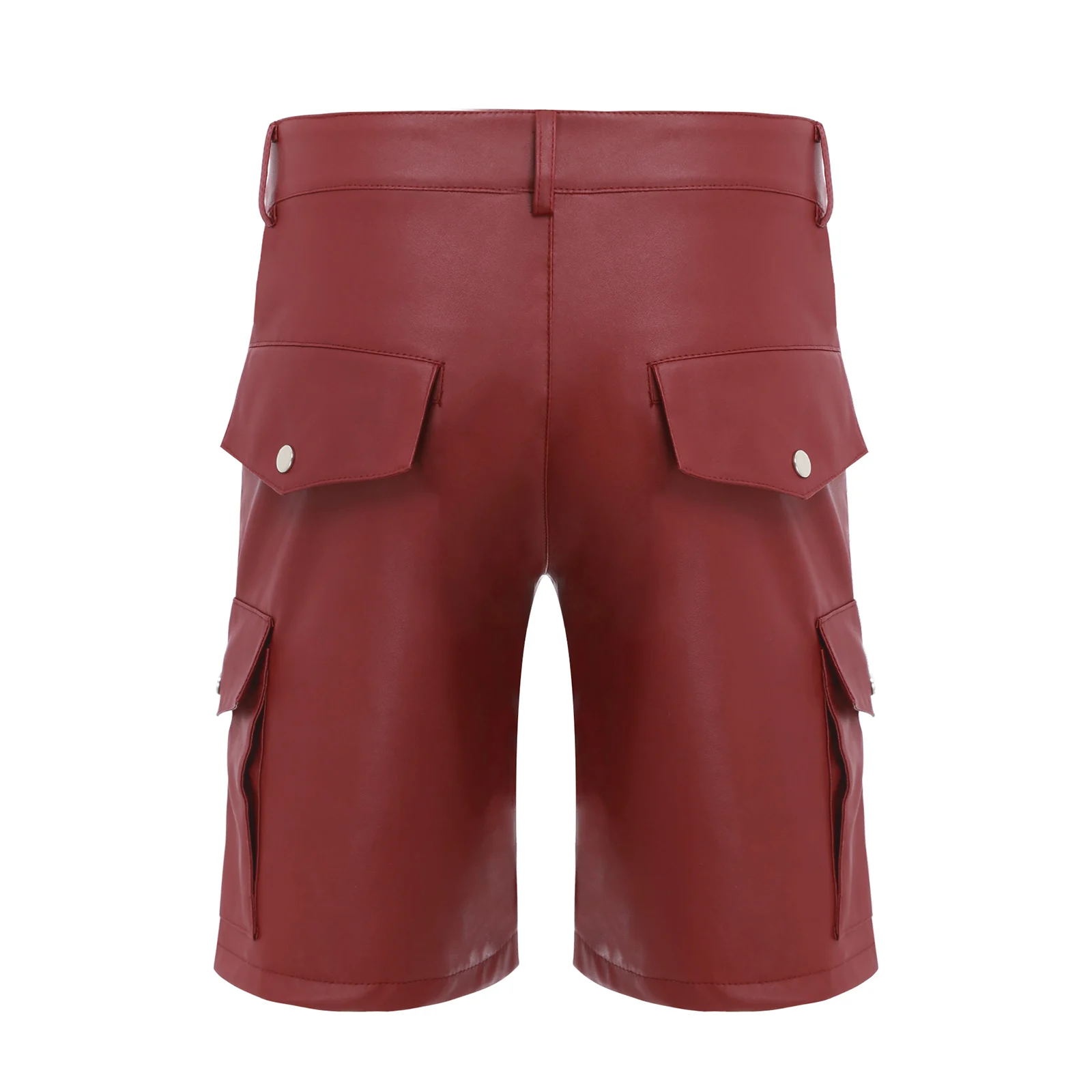 Mens PU Leather Motorcycle Biker Shorts Flap Pockets Walking Short Cargo Pants Gothic Shorts Punk Rock Party Raves Clubwear