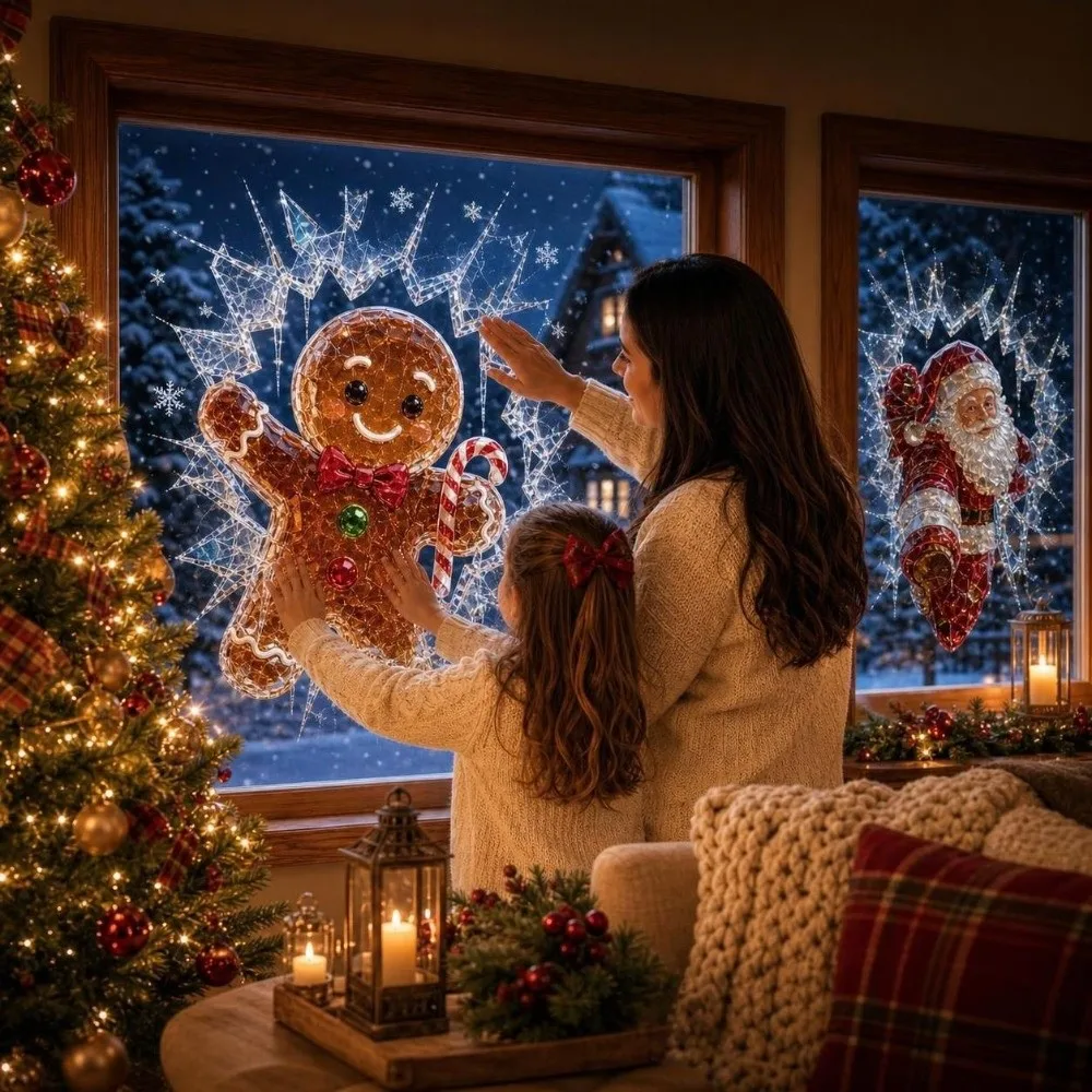 Broken Glass Effect Christmas Window Clings 3D Visual Effect Removable PVC Art Decorations Reusable Window Glass Stickers