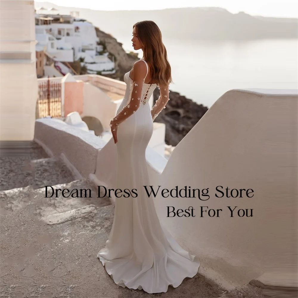DREAM Elegante abito da sposa a sirena con cinturino per spaghetti con scollo a barca aperto sul retro treno staccabile abito da sposa Vestido De Novia personalizzato