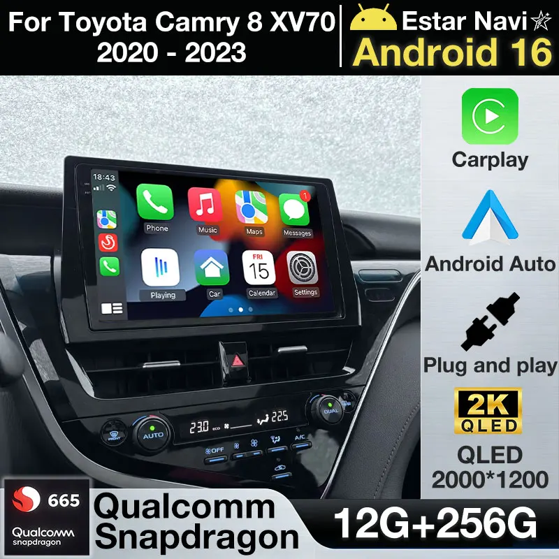 Android 16 Wireless Carplay For Toyota Camry 8 XV70 2020 - 2023 2din Navi 5G WIFI Stereo GPS 4G LTE Multimedia RDS Navigation BT