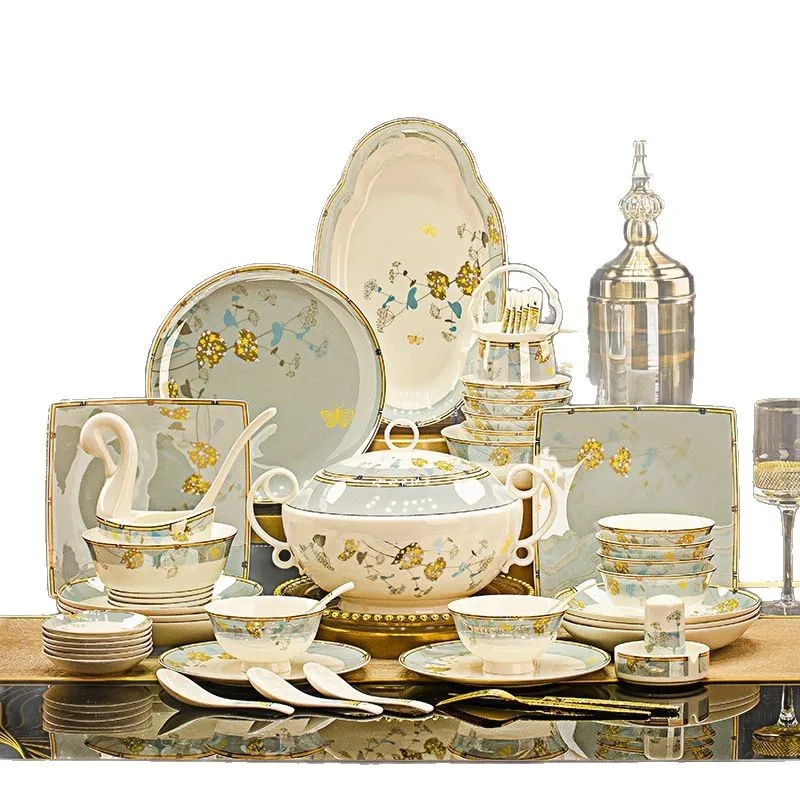 

Exquisite ceramic tableware set New bone china gold tableware ceramic printing tea saucer hotel bowl
