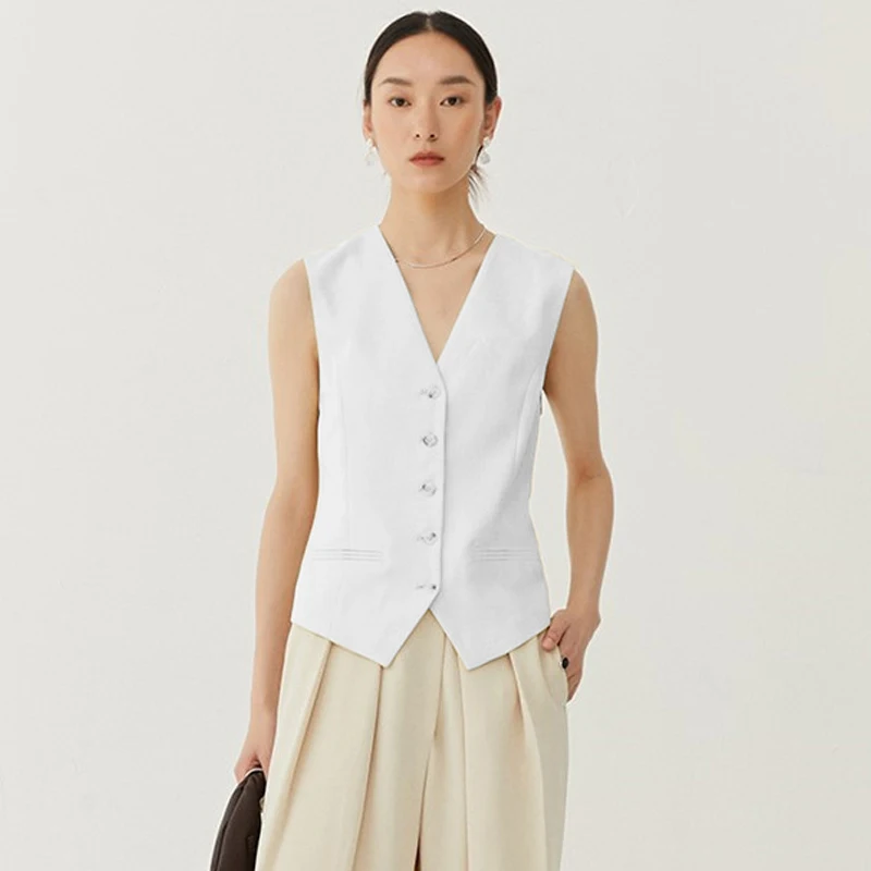 

Women Fashion Summer Outwear Blazer Vest Single Breasted Casual Waistcoats Vest Vintage Office Lady Black White Sleeveless Vests