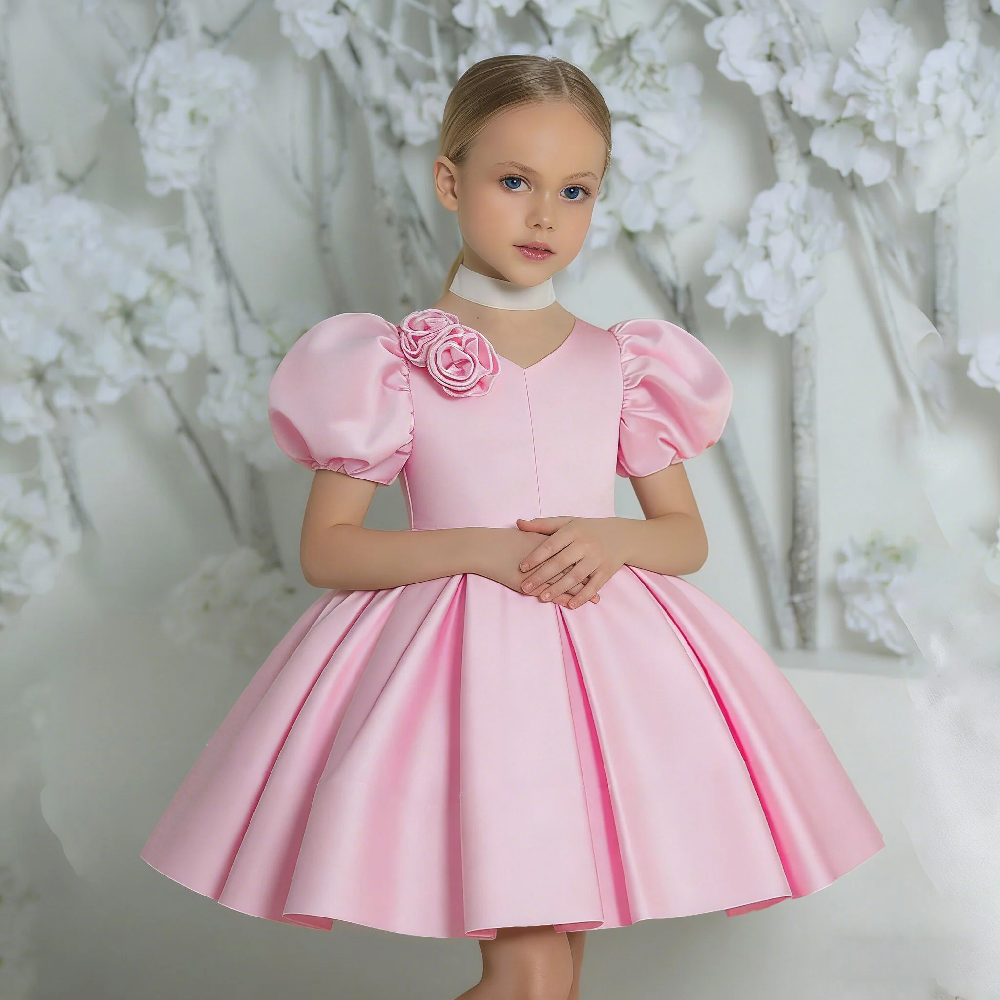 Summer Flower Bridesmaids Party Girls Dresses Elegant Bow Birthday Wedding Princess Prom Dress Girl Graduation Evening Costumes