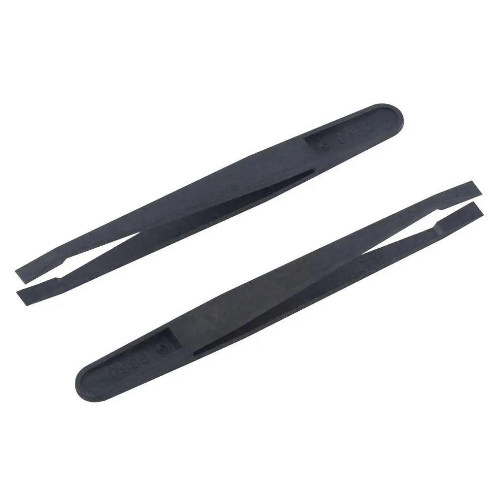 2 Stuks Anti-Statische Zwarte Plastic Platte Tip Pincet Voor Ambachten Laboratorium Werk Elektronica Reparatie Filatelie Stempel Collector Tool