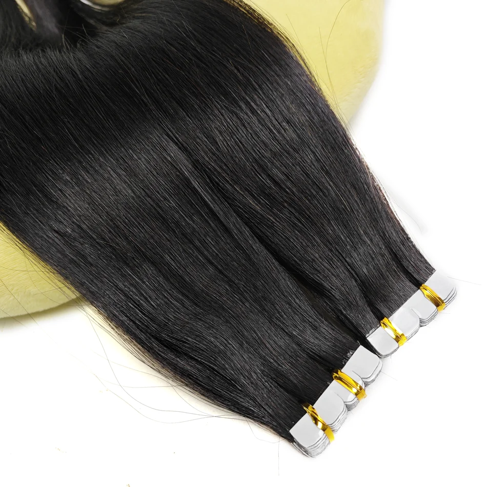 Natural Black Straight Tape In Human Hair Extensions 20Pcs/Lot 16-26Inch 100% Remy Skin Weft Adhesive Glue On For Women #1 Color