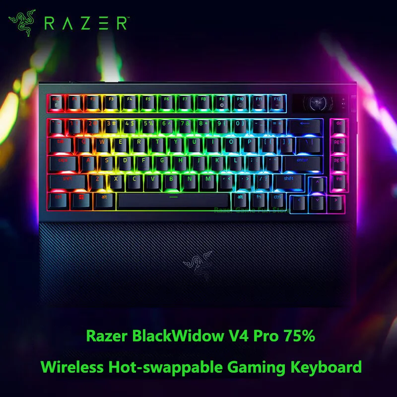 

Razer BlackWidow V4 Pro 75% Wireless Hot-swappable Gaming Keyboard 4KHz Wireless - Bluetooth 5.1 OLED Display-Razer Command Dial