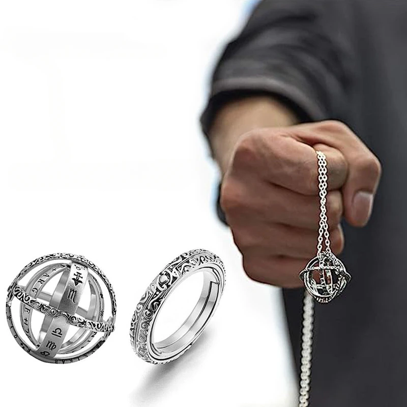 

Foldable Ring Necklace Astronomical Sphere Ring Cosmic Retro Ball-shaped Couple Ring