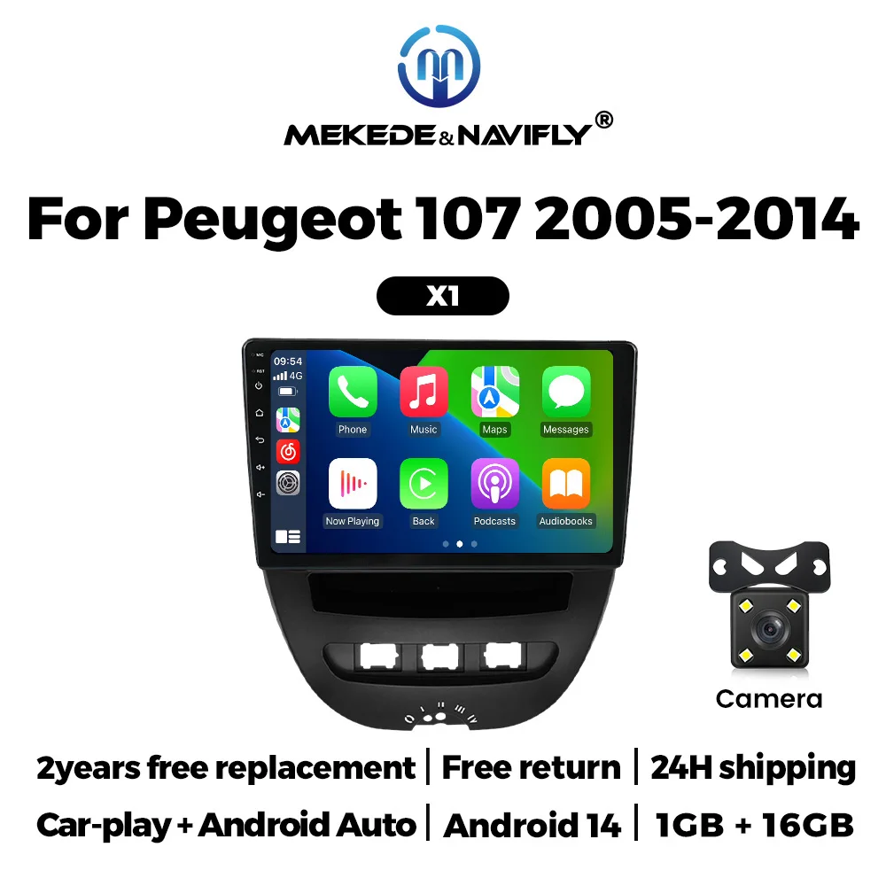 2026 Draadloze Carplay Android Auto autoradio voor Peugeot 107 Toyota Aygo Citroen C1 2005-2014 Multimedia Videospeler GPS Navigatie