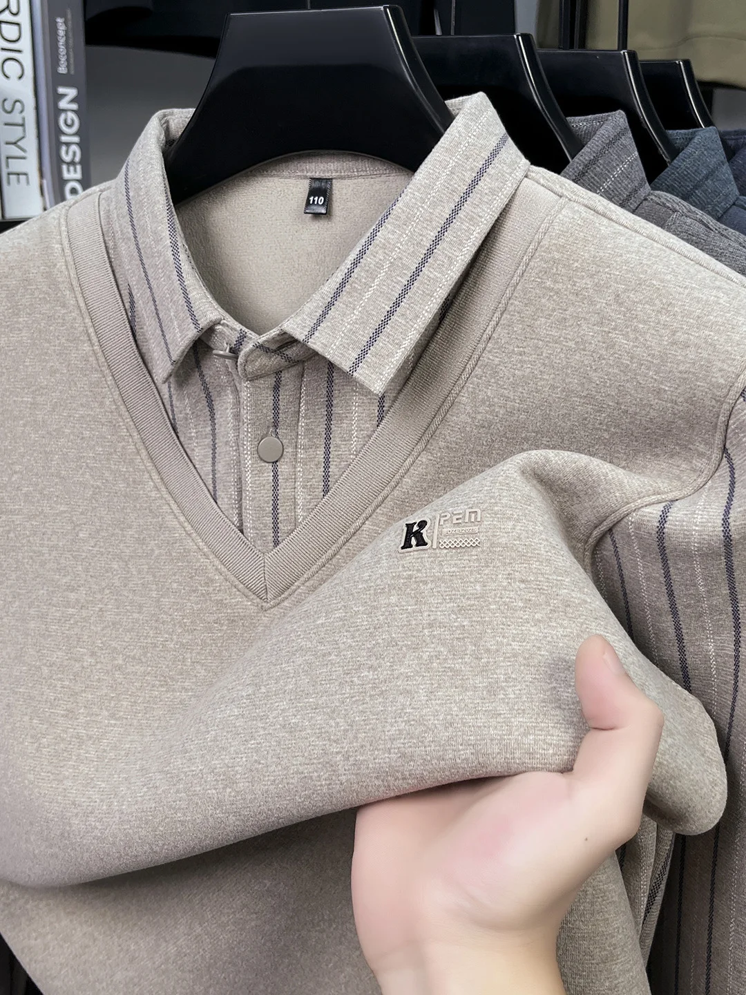 

Thiened Fce Men's Knitted Sweater irt Collar Fake Two-Piece Warm Inner irt Casual Sle Regular Fit Long Sve Knit...