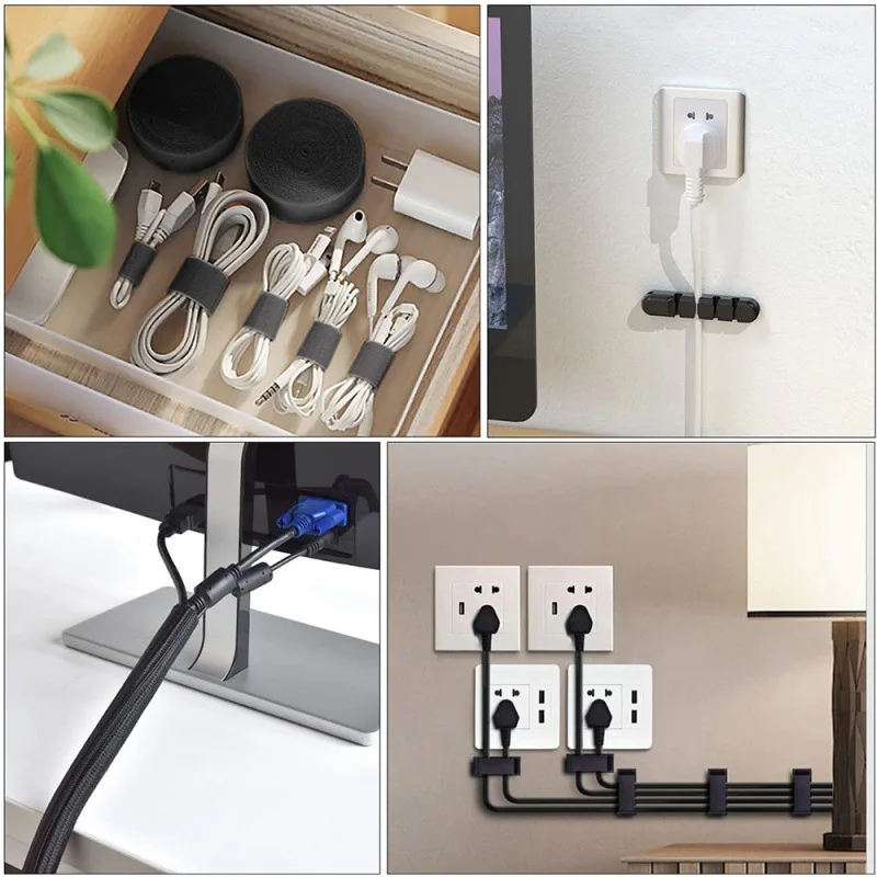 ที่จัดสาย USB ที่ชาร์จเมาส์หูฟังสายคล้องโทรศัพท์หัวเข็มขัดคลิปมินิที่ม้วนเก็บคอมพิวเตอร์แบบเงียบ