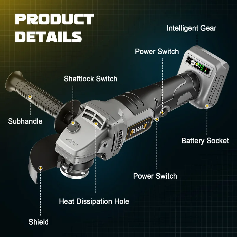 زاوية لاسلكية، بطارية AdaptationDewalt 20v، 8500 دورة/دقيقة، تلميع بدون فرش - محمل صغير 5/8-11 بوصة #3