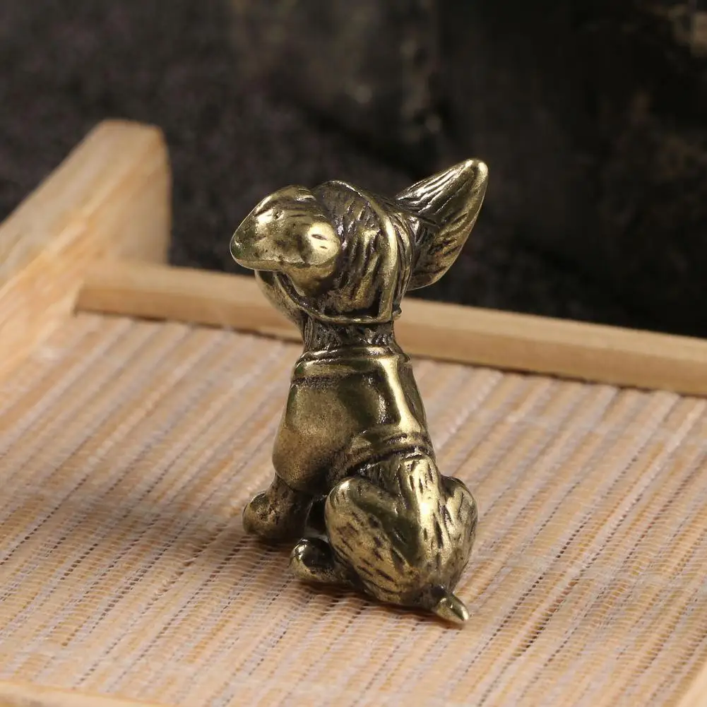 Brass Dog Figurine Vintage Puppy Model Mini Animal Metal Statue Sculpture Tea Pet Desktop Feng Shui Desktop Decoration