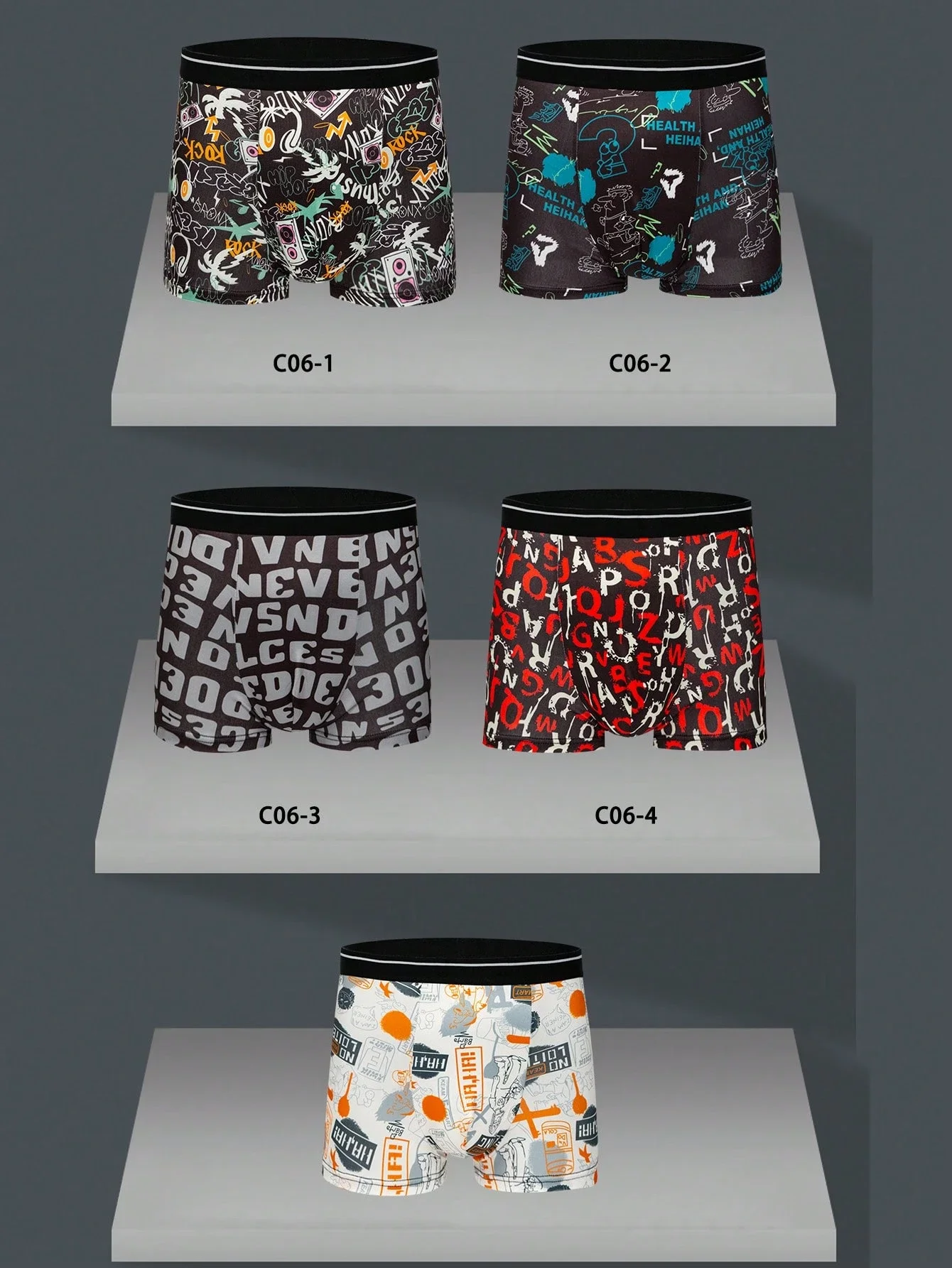 

6 шт. мужских трусов-боксеров с разными принтами, комфортное нижнее белье с эластичным поясом