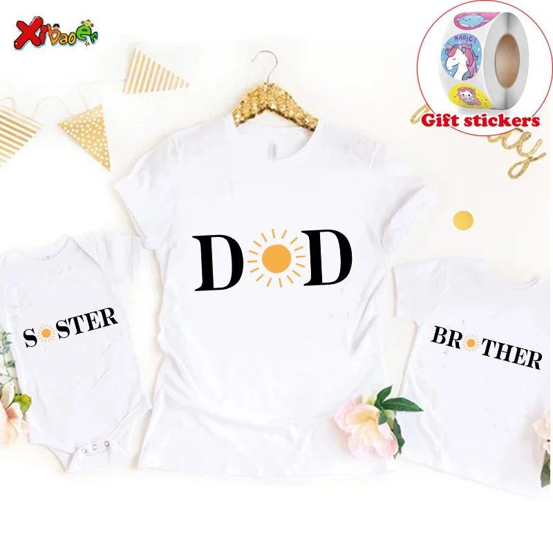 

Family Matching Outfits Father Daughter Kids White Short T Shirt Baby Kids Clothes Father Outfits Give Away Children's Stickers