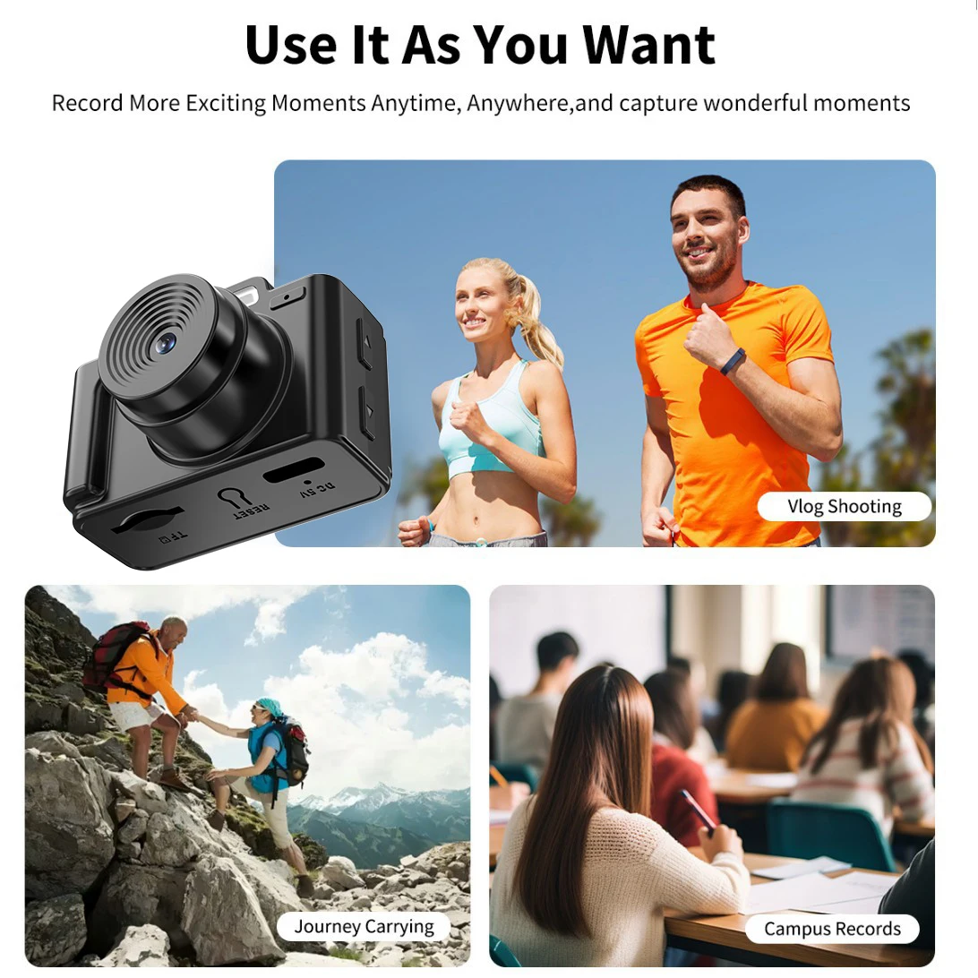 E9 Mini 1080P Small Digtal Camera with Screen Bodycam Compact Kids Camcorder Indoor Outdoor Sport Video Recorder Support TF Card
