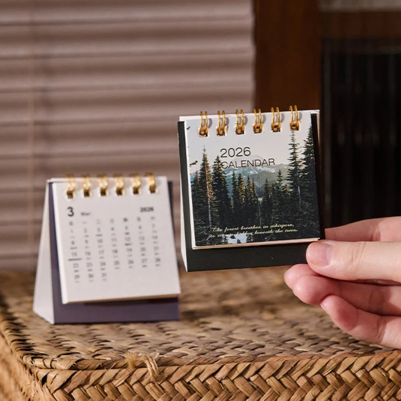 ปฏิทินตั้งโต๊ะขนาดเล็ก ปี 2026 ขนาด 70x35x65 มม. รุ่นแนวนอน ดีไซน์สร้างสรรค์ สมุดบันทึกนักเรียน วางแผนตารางงาน ตกแต่งโต๊ะทำงาน ของขวัญสำหรับนักเรียน