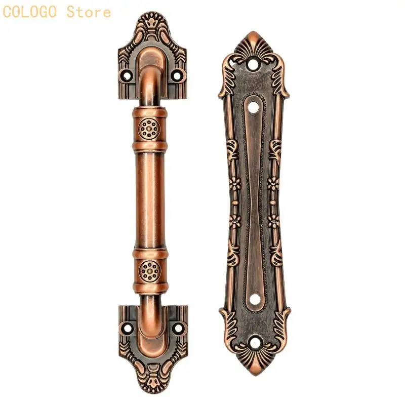 No Punching Door Pull Handle Set with Metal Construction, Raised Backplate Detailing, and a Handhold for Indoor Entryways D0LD
