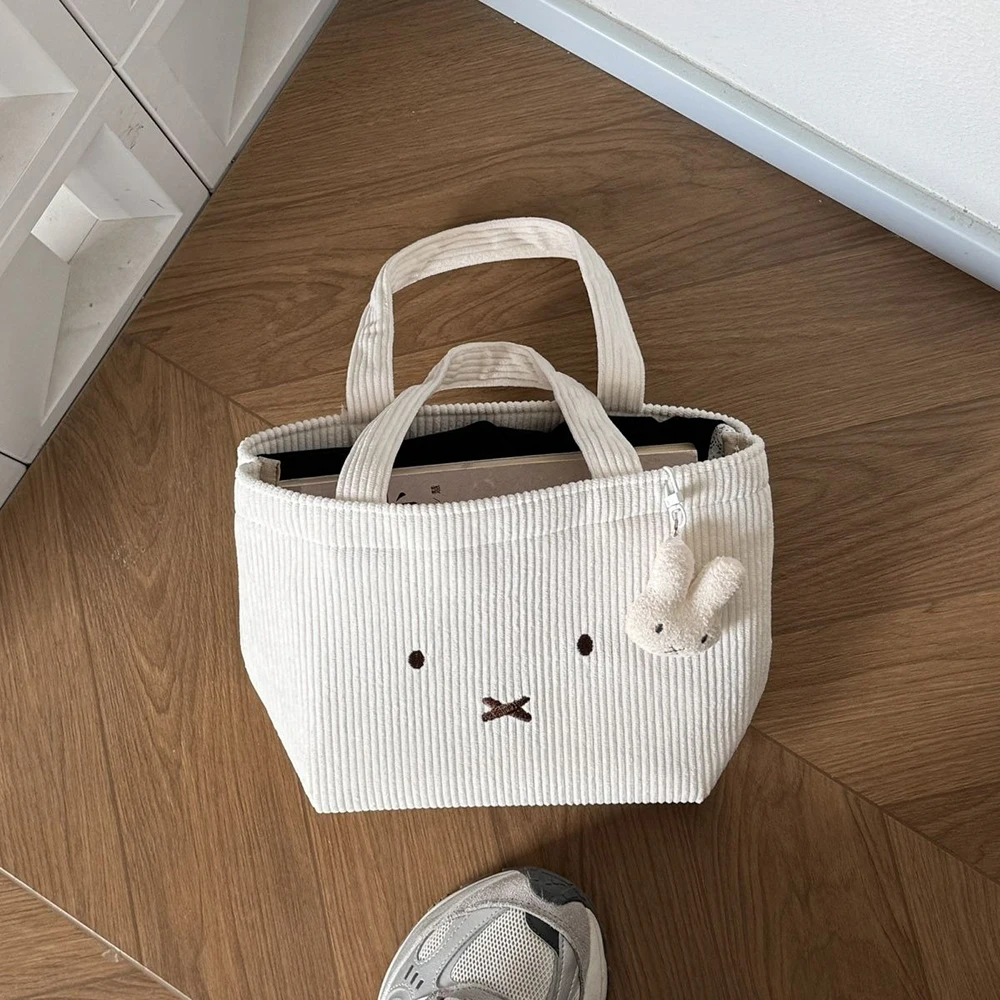 Kawaii Miffy Corduroy Cartoon Rabbit Handbag Multifunctional Commute Cosmetics Storage Bag Portable Cute Gift for Girl Festival view 6