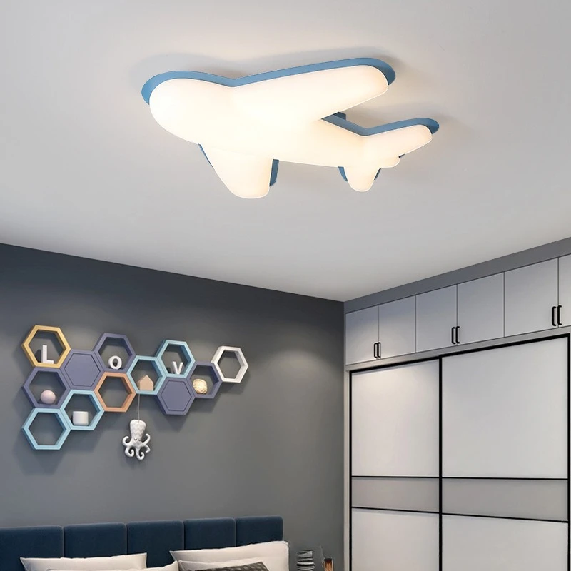 ضوء الطائرات لغرفة الأطفال وغرفة نوم الأولاد، ضوء السقف LED لحماية العين، ضوء غرفة النوم الرئيسية الإبداعي باللون الأزرق