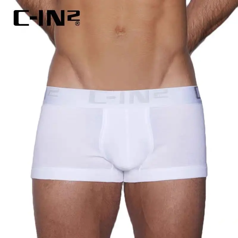 C-IN2 Men\'s underwear Solid color cotton sport hip lift sexy U raised pouch bag show large youth low-rise cin2 boxers 004