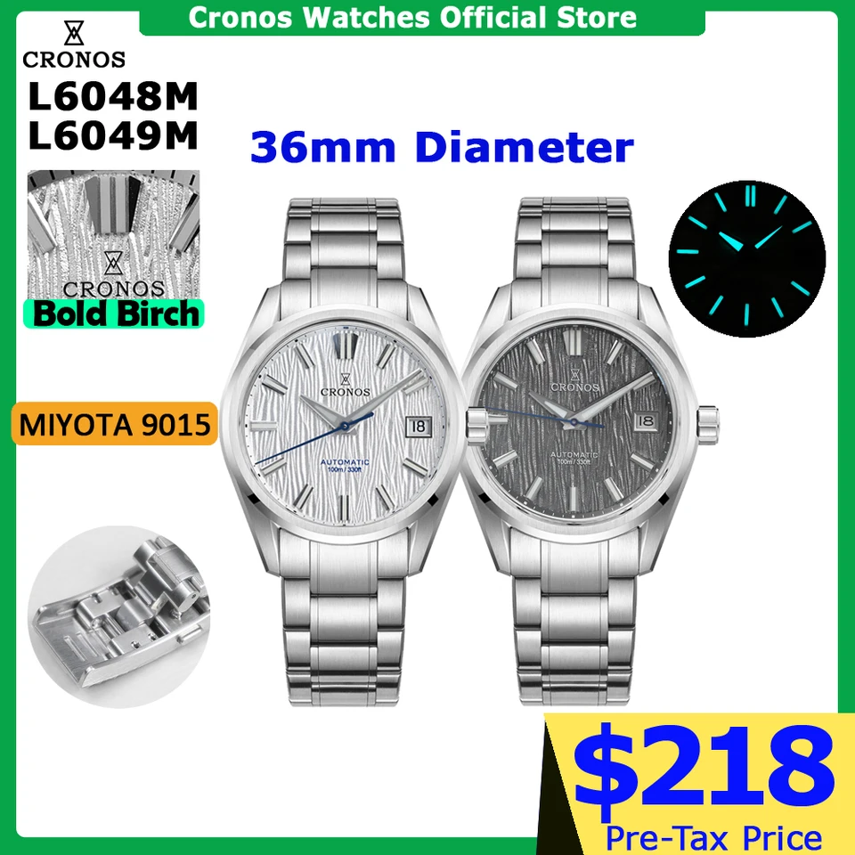 Cronos Men Watch 36mm Automatic PT5000 Miyota 9015 Movement