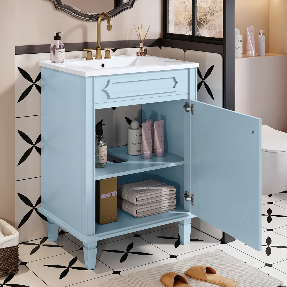 24'' Bathroom Vanity with Ceramic Sink Combo, Modern Freestanding Storage Cabinet  with Height Adjustable Shelf,  Soft Closing