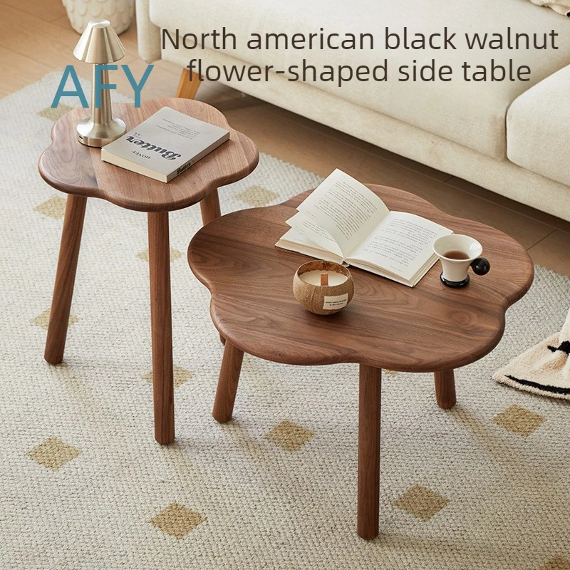Black Walnut Wood Round Coffee Table for Modern Living Room Home Furniture for Contemporary Corner Side Table for Portable
