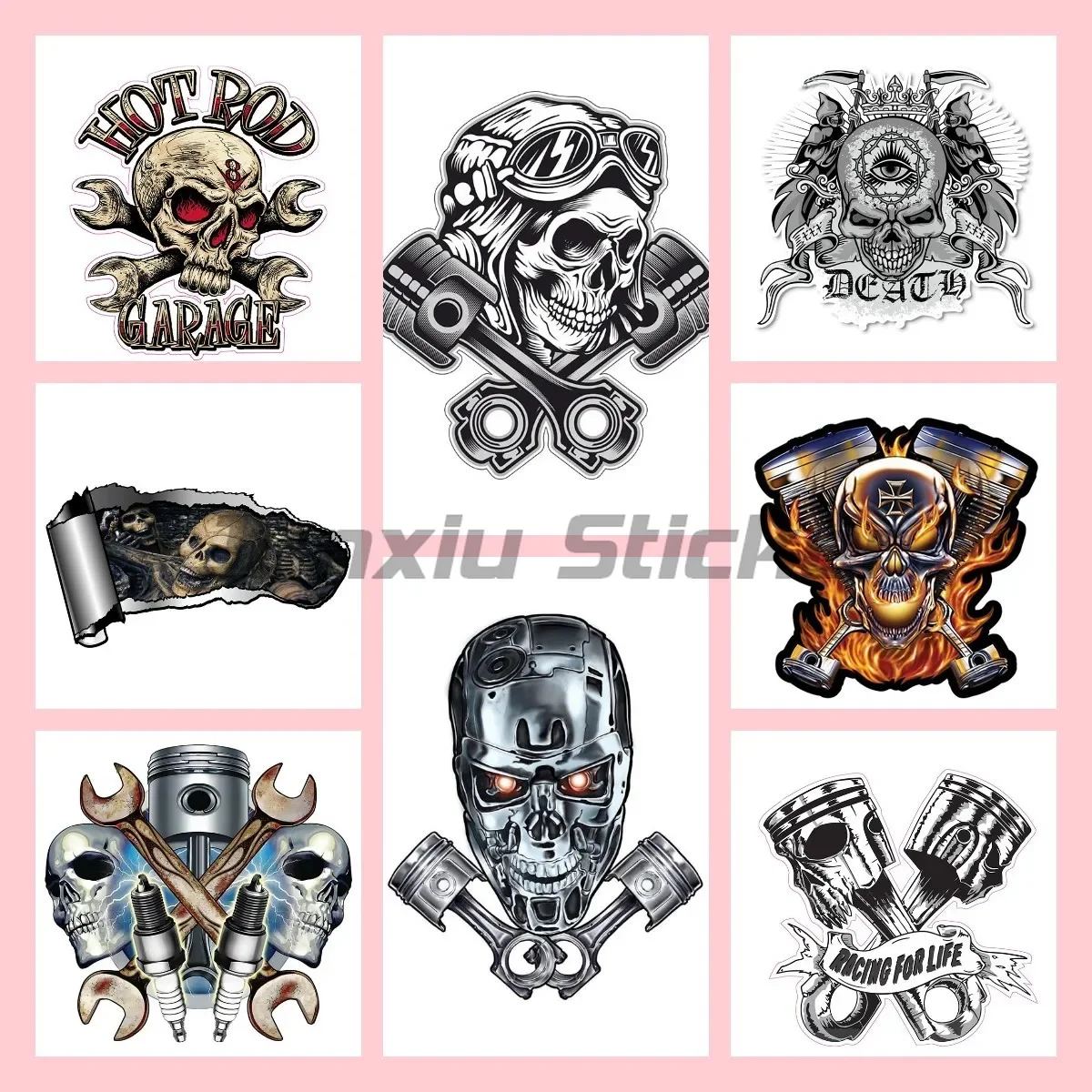 

Mechanic Skulls and Spark Plugs Wall Decals 3D Metal Car Window Bumper Trunk Wall Door Refrigerator JDM Stickers