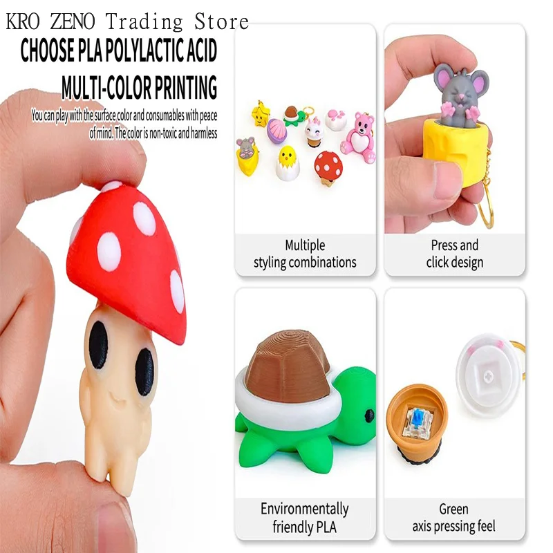 Mini 3D Printed Mushroom Turtle Clicker Keycap Press Decompressor Fingertip Stress Relief Venting Toys Fun Creative Toys Gifts