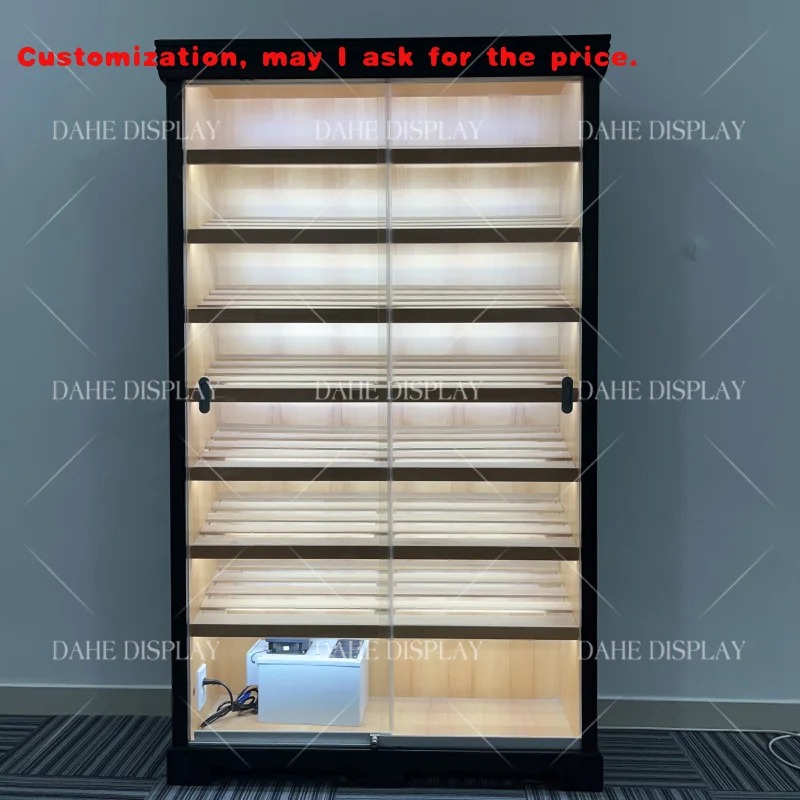 

custom.Spanish Ceder Shelves Cigar Showcase Sliding Door Luxury Humidor Cigar Cabinet with Lighting Large Cigar Humidor