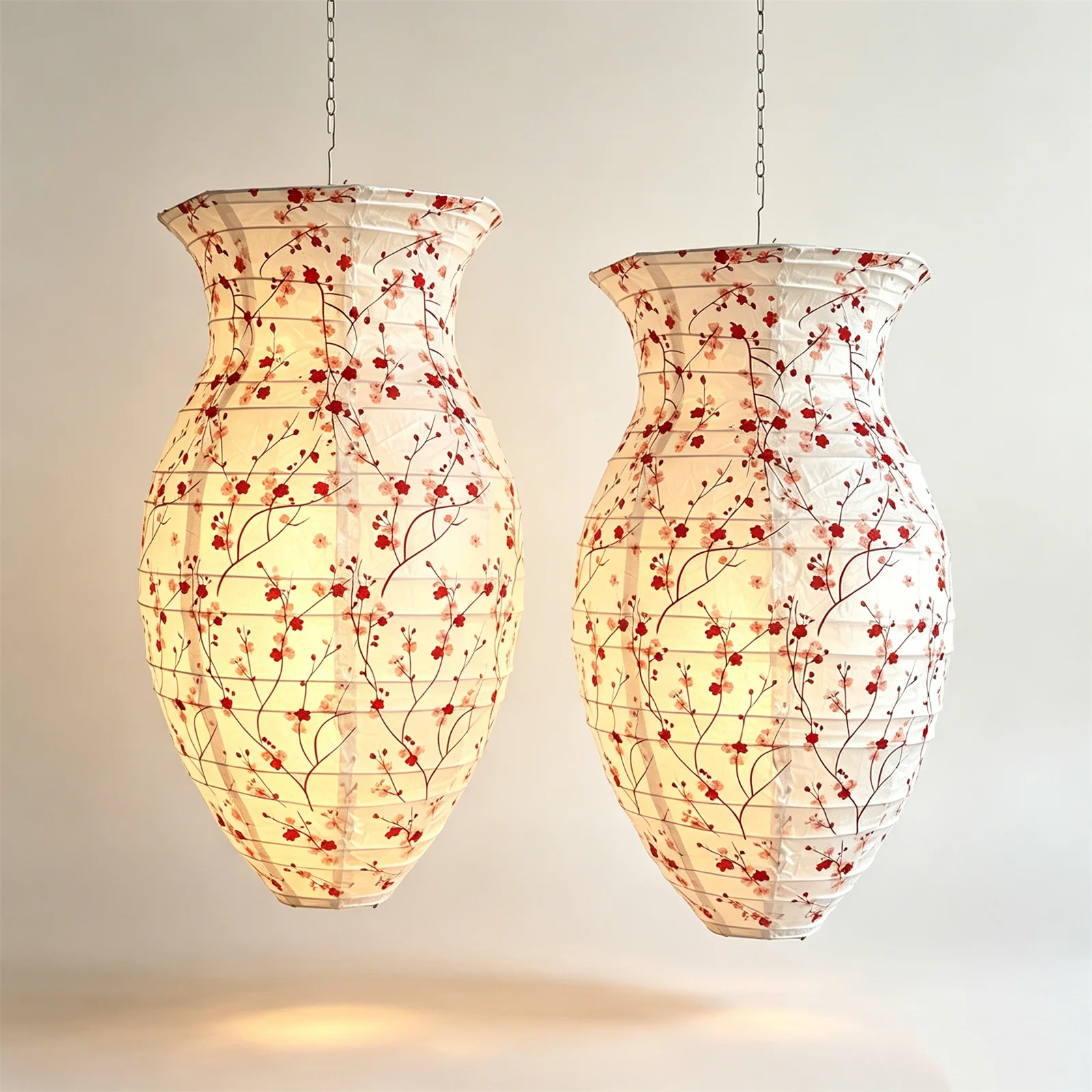 Wabi Sabi Japandi Rice Paper Lampshade Plum Blossom Floral Pendant Light Vase Shaped Hanging Ceiling Lamp Shade for Living Room