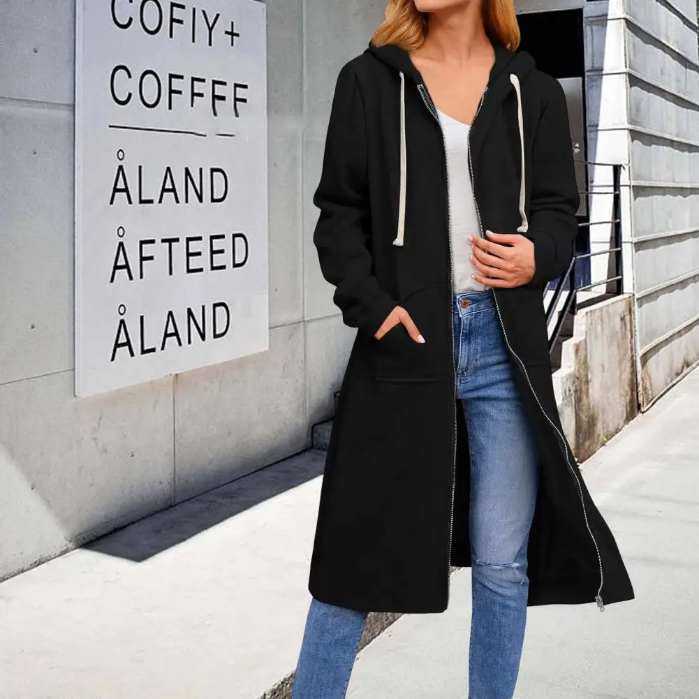 Sweater Jacket Loose Long Sleeves Zipper Hooded Cardigan Casual Long Women Winter Coat Knee Length Winter Sweater Outwear