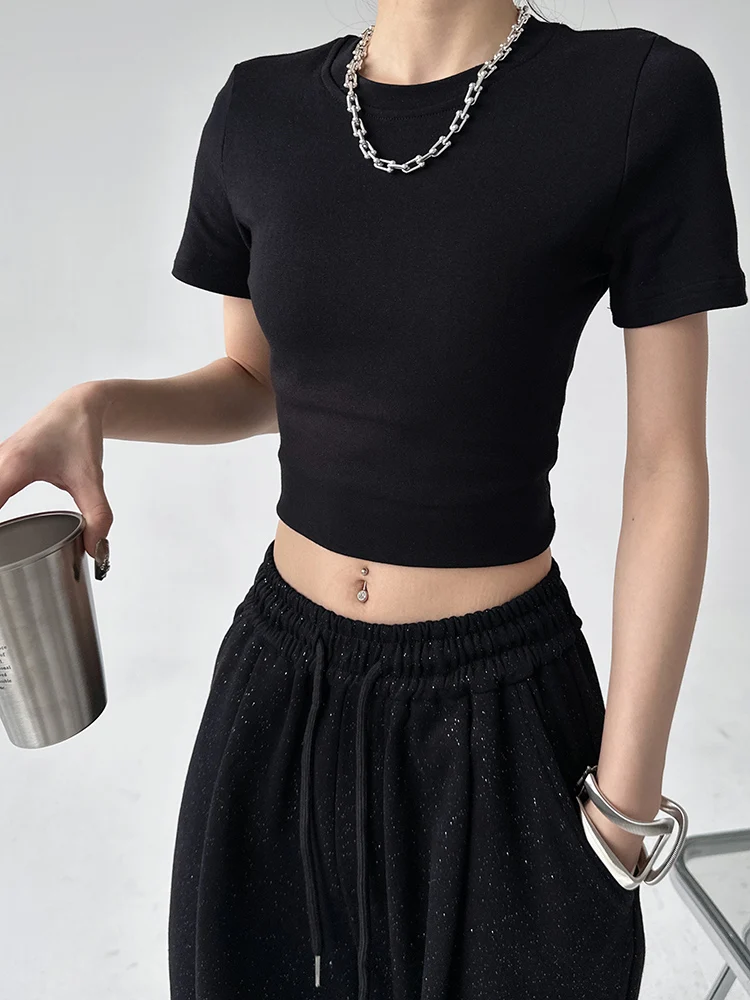 

Ele Трикотажная основа irt Женский модный облегающий круглый многослойный топ из хлопка и полиэстера Long Sve ort Length