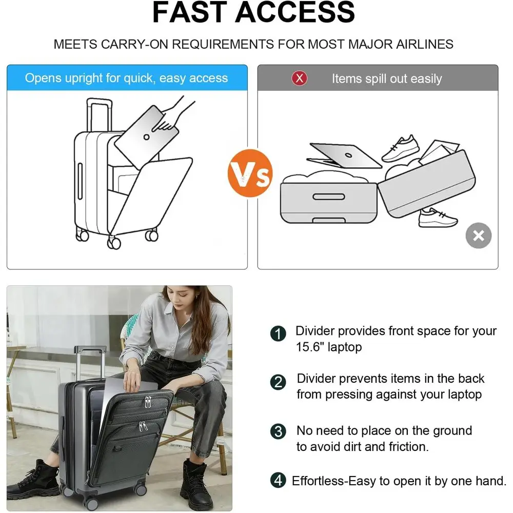20 Expandable Hardside Carry-On Suitcase with TSA Lock, USB Port, and Front Pockets - Steel Grey