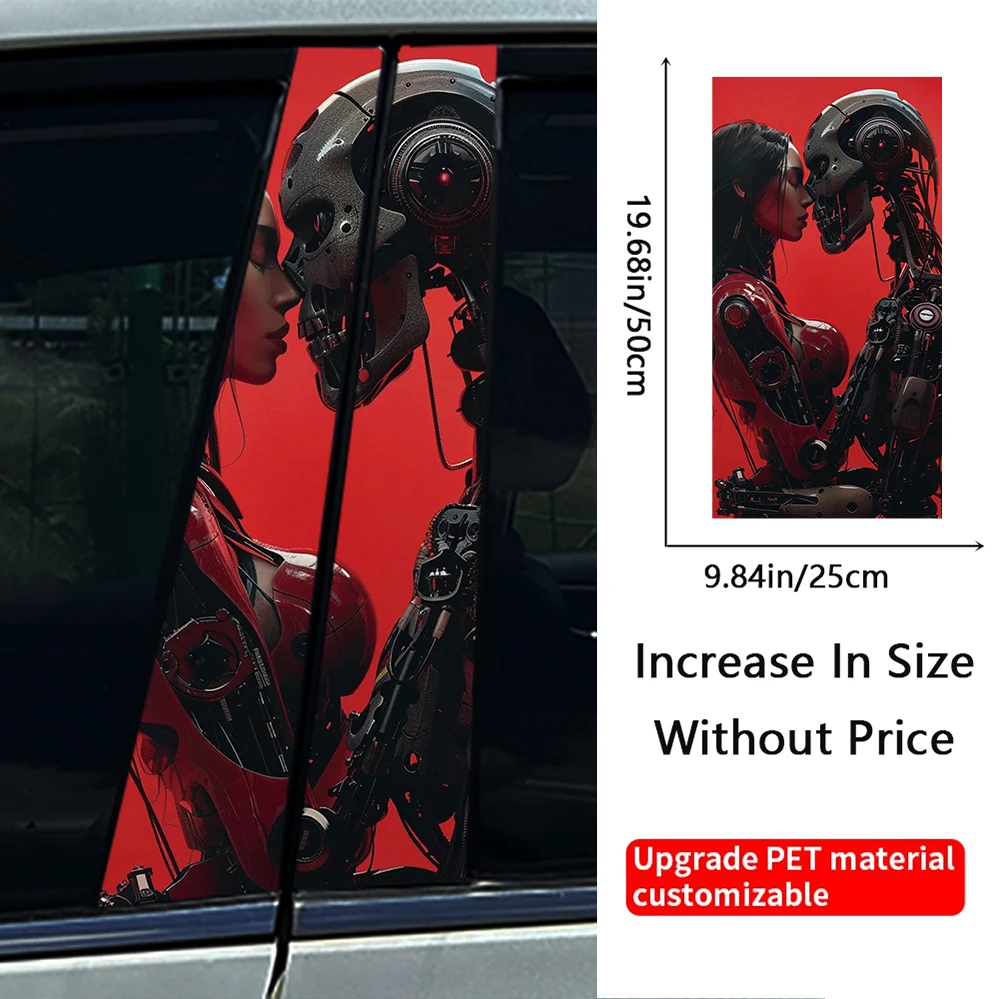 2PCS Machine Couple Robot Couple Car Stickers Auto B Pillar Waterproof Decoration DIY Car Doors Pillar Sunscreen PET Decals